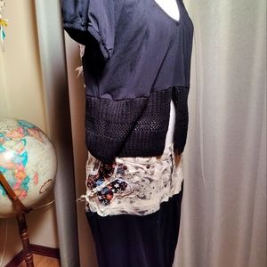 Upcycled outfit, crochet, jean and cotton size 12/large